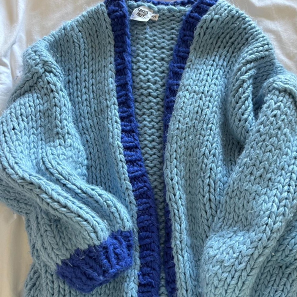 Princess Polly Sky and Navy Chunky Knit Cardigan